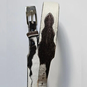 M&F Silver Buckle Top grain Cowhide Handcrafted Calf Hair Leather Belt